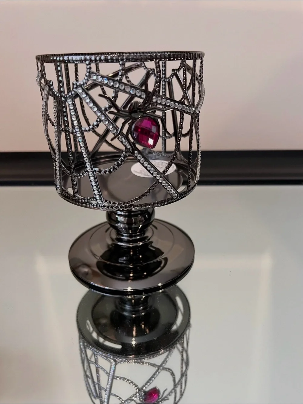 Bath Body Works 3 Wicks Halloween pedestal candle holder purple gem spider goth
